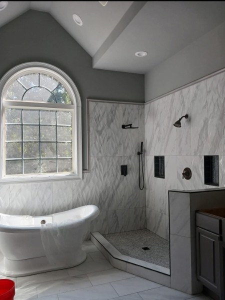 Luxury master bathroom with marble shower